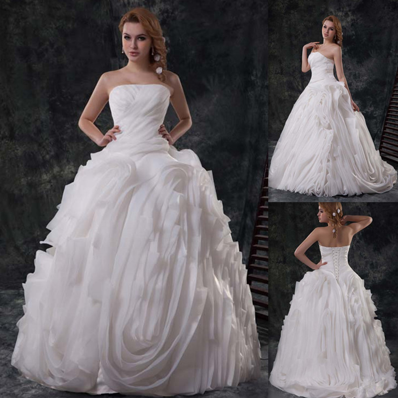 2016 Winter Garden Wedding Dresses White Organza Strapless Ball